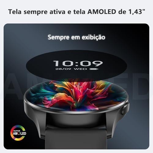 Smartwatch Masculino e Feminino AMOLED 1.43" com Chamadas Bluetooth,100+ Modos Esportivos, IP68, 2 Pulseiras - Imagem 2