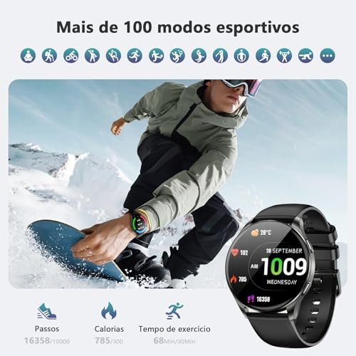 Smartwatch Masculino e Feminino AMOLED 1.43" com Chamadas Bluetooth,100+ Modos Esportivos, IP68, 2 Pulseiras - Imagem 4
