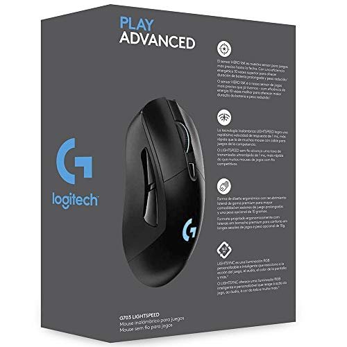 Mouse Gamer Sem Fio Logitech G703 LIGHTSPEED com RGB LIGHTSYNC, 6 Botões Programáveis, Sensor HERO 25K e Bateria Recarregável - Compatível com POWERPLAY - Imagem 3