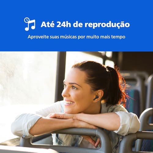 PHILIPS, Fone de Ouvido Sem Fio TWS, TAT1109BK/00, Bluetooth, Com Microfone, Até 24 horas de bateria, Preto - Imagem 2