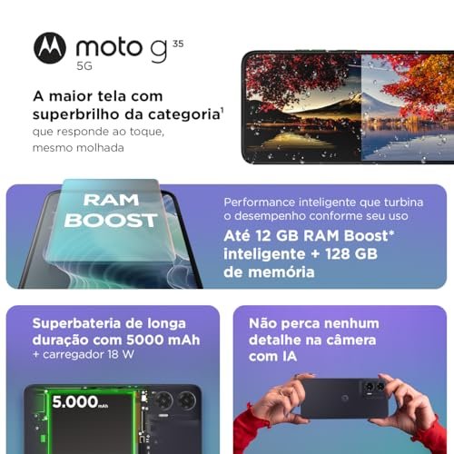 Smartphone Motorola Moto g35 5G - 128GB 12GB (4GB RAM+8GB Ram Boost) e Camera 50MP com AI NFC Tela 6.7" com Superbrilho - Verde - Imagem 3