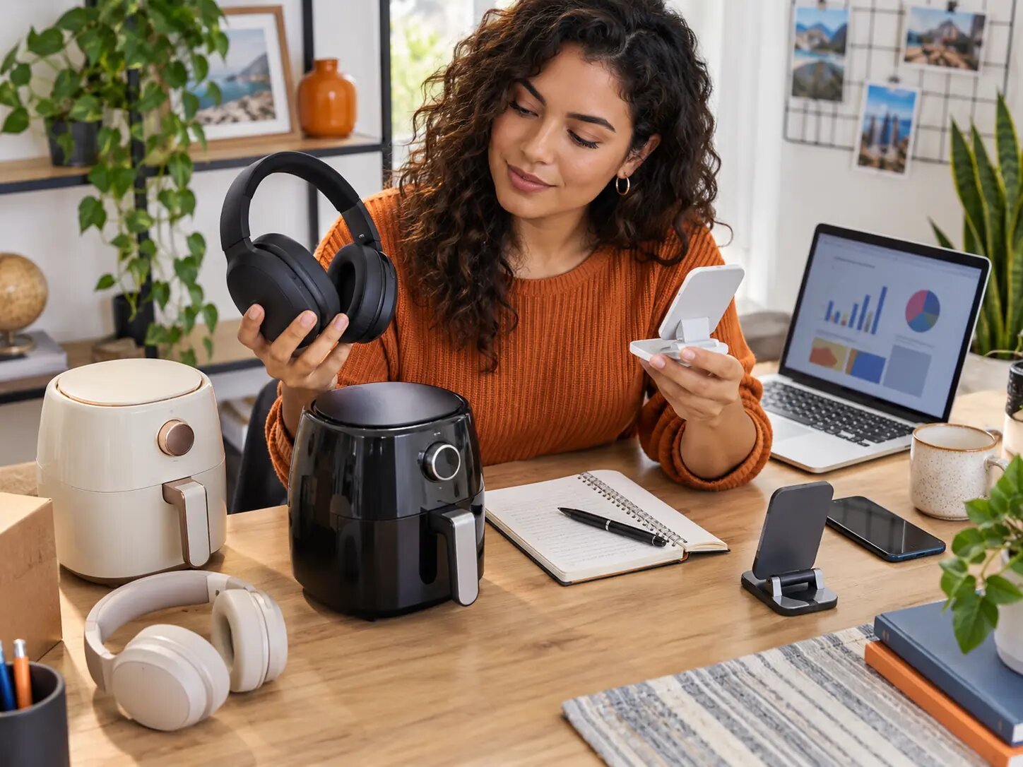 Criador comparando produtos para produzir recomendações úteis como afiliado Amazon